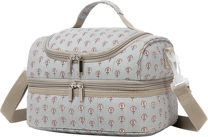 Insulated Kids Dual Compartment Lunch Bags Tote for Girls Boys Toddler Lunch Boxes Pre-School Toddler Kindergarten Picnic Camp Food Cooler Thermal with Strap (Z Blue Floral)