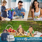 Stainless Steel Lunch Container 2 Pack 304 stainless Steel Bento Box Kids Adult(29oz/19oz),Leak Proof Stainless Steel Snack Containers With 1 Compartment and Lunch Bag