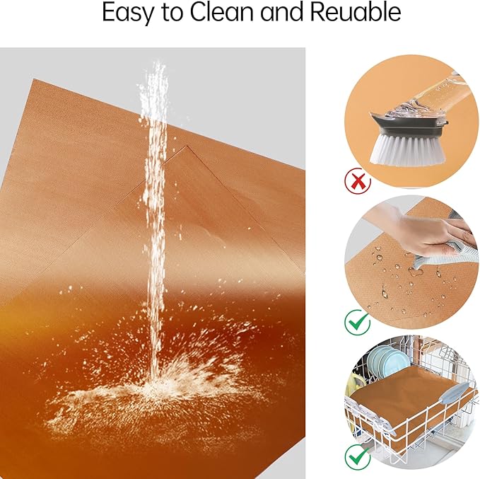 UBeesize 2 Pack Thickened Copper Oven Liners for Bottom of Oven BPA & PFOA Free, Reusable 16x24 Inch Heavy Duty Non Stick Teflon Oven Mats, Fit Electric Gas Toaster Convection Microwave Ovens Grills