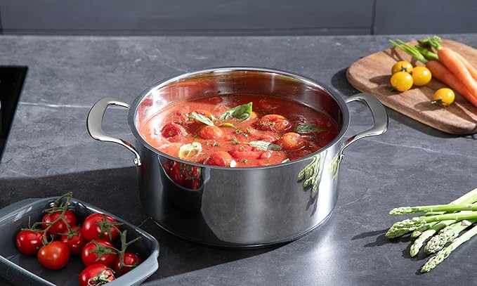 8 Quart Stainless Steel Stock Pot With Lid, 5 Ply Stainless Clad Cookware, Induction Compatible