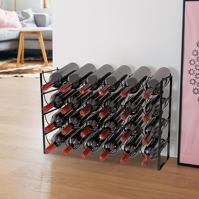 TONLEA 4-Tier Wine Rack - 3-in-1, Stackable, 24-Bottle Wine Storage Rack for Cabinet or Pantry (Dark Black, Version 3.0)