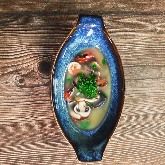 Ceramics Au Gratin baking Dishes Set of 2, Baking Tray Bake ware, 10.5 oz Ramekins, for Pie Pan, Appetizer, Tart, Dessert, Quiche, Oven Small dish, individual dishes Oval 9.3 Inch