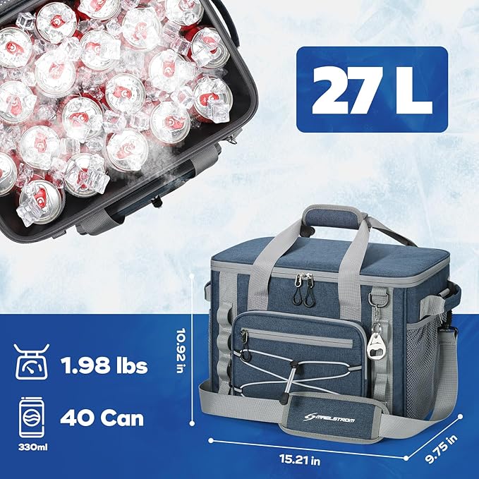 Maelstrom Soft Sided Cooler Bag, 30/40 Can Collapsible Insulated Ice Chest, Large Leakproof Camping & Travel Cooler for Kayaking & Beach