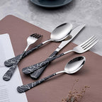 20-Piece Black cracks Silverware Set 18/0 Stainless Steel Silverware Set Yellow Handle Cutlery Black Set Service for 4 Dinner Knives Forks Spoons Set Flatware Set Finish Dishwasher Safe