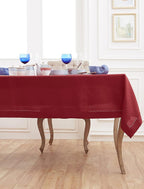 Solino Home Linen Red Tablecloth 60 x 90 Inch - Classic Hemstitch, 100% Pure Linen Rectangular Tablecloth - Machine Washable Table Cloth for Summer