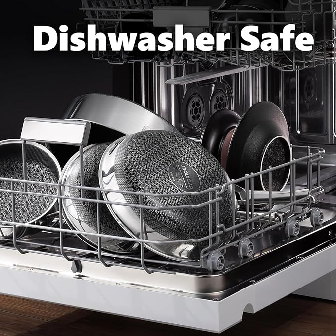 Non Stick Frying Pans Set with 2 Lid, Hybrid Skillet Set Nonstick (8+10+12inch), Pans for cooking, PFOA Free Stainless Steel Kitchen set, Dishwasher and Oven-Safe Cookware Sets