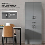 HOMCOM 71" Kitchen Pantry Cabinet with Drawer and Adjustable Shelf, Freestanding Tall Storage Cabinet with 2 Double Door Cupboards, Gray