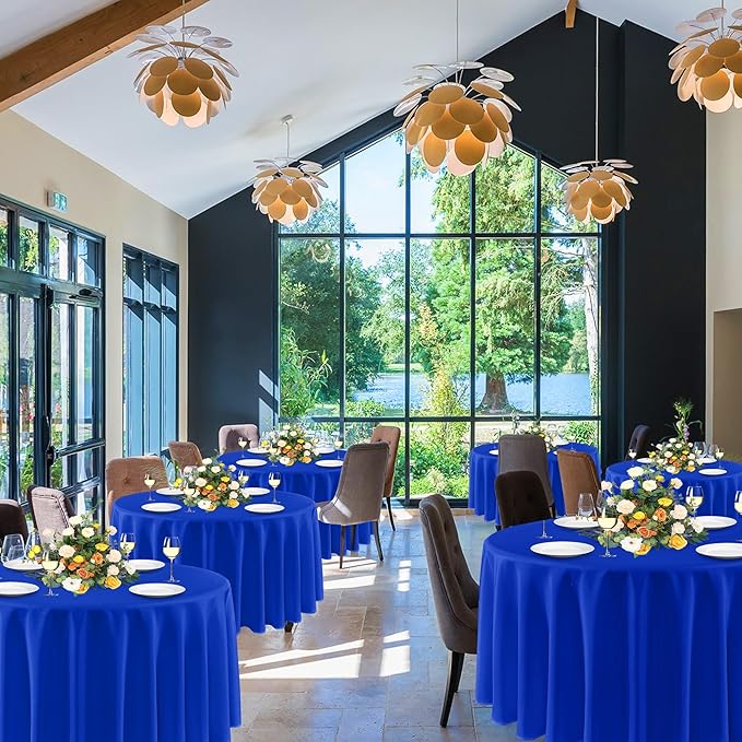 sancua Royal Blue Round Tablecloths 108 Inch, 6 Pack - Circle Fabric Cloth Table Cloths for Wedding Party Banquet Birthday, Washable Polyester Table Cover (Fit 30-72 Inch Tables)