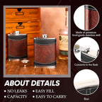 Rtteri 6 Set 8 oz Leather Hip Flasks for Liquor for Men Leak Proof Stainless Steel Drinking Flasks with Funnel Soft Wrap Whiskey Vessels for Wedding Bridesmaid Christmas Gifts (Brown)