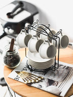 YHOSSEUN Espresso Cups with Saucers and Metal Stand, 4 Oz Ceramic Expresso Shots Cup Espresso Small Coffee Cups Set of 6, Beige