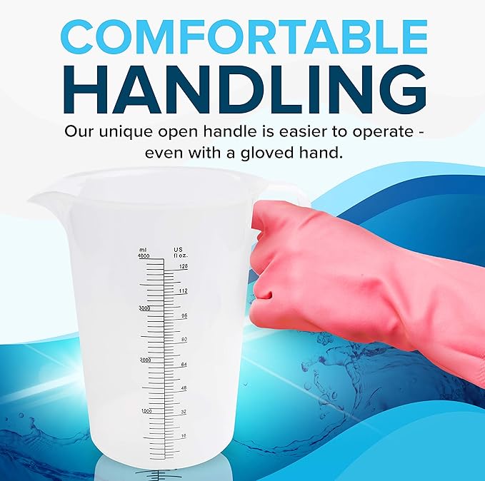 128oz (1 gallon) Measuring Pitcher, Plastic, Multipurpose - Great for Oil, Chemicals, Pool and Lawn - Ounce (oz) and Milliliter (mL) Increments (4000 mL)