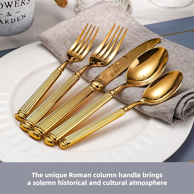 40-Piece Heavy Duty Gold Silverware Set for 8, 18/10 Stainless Steel Flatware, Extra Thick Heavy Flatware Set, Perfect for Weddings Gifts