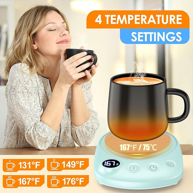 Coffee Mug Warmer - Fastest Heating & Highest Temperature, Coffee Cup Warmer for Desk Auto Shut Off, 4 Temp Settings & 1-12H Timer, Smart Electric Beverage Warmer for Coffee, Tea (Green)