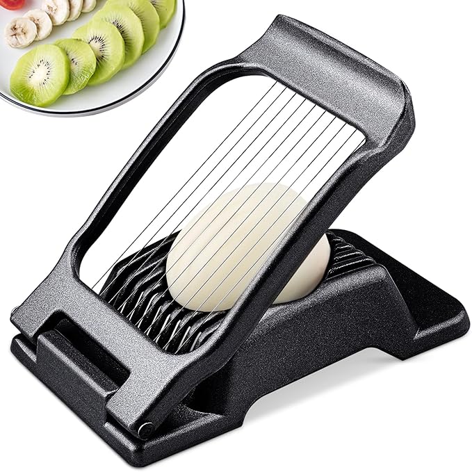BIBURY Egg Slicer, Egg Cutter for Hard Boiled Eggs, Heavy Duty Aluminium Slicer for Egg Mushroom Strawberry Soft Fruit, Stainless Steel Wires, Dishwasher Safe & Easy to Clean (Black)