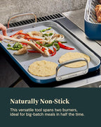 Caraway Double Burner Griddle - 19x12” Griddle Pan - Non-Stick Ceramic Coated - Non Toxic, PTFE & PFOA Free - Oven Safe & Compatible with All Stovetops - White