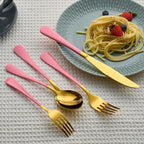 20 Piece Gold and Pink 18/0 Flatware Utensil Set for 4, Include Dinner Knife,Dinner Forks,Dinner Spoons,Salad Forks,Teaspoons,Silverware Set for 4, Dishwasher Safe