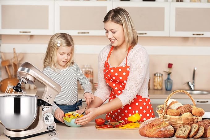 Professional Stand Mixer, 6-Qt with Timer, MK37 500W 6-Speed Tilt-Head Food Electric Mixer Kitchen Machine,Plastic (Champagne)