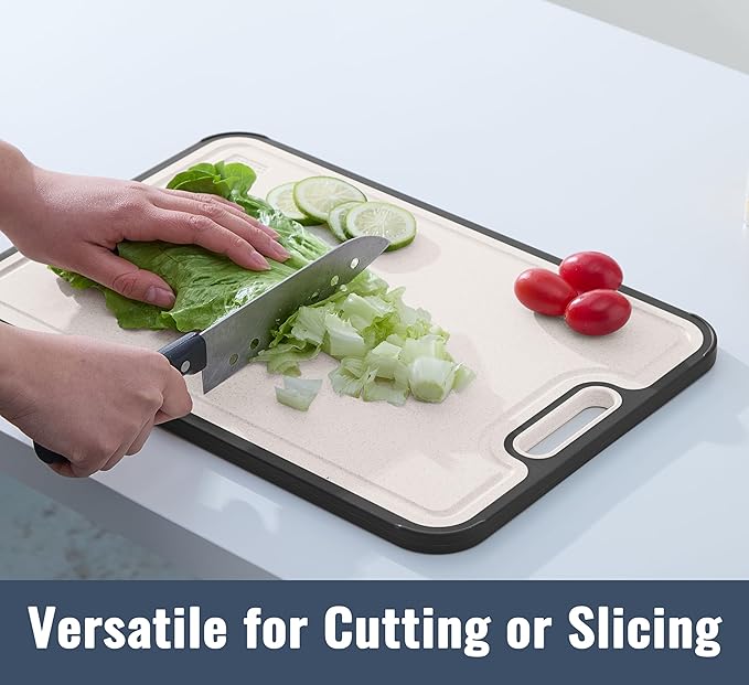 Titanium Cutting Boards for kitchen, Double Sided Metal Cutting Board, Non Toxic Chopping Board, Wheat Straw PP/Healthy Large Titanium Cutting Board for meat, Easy to Clean