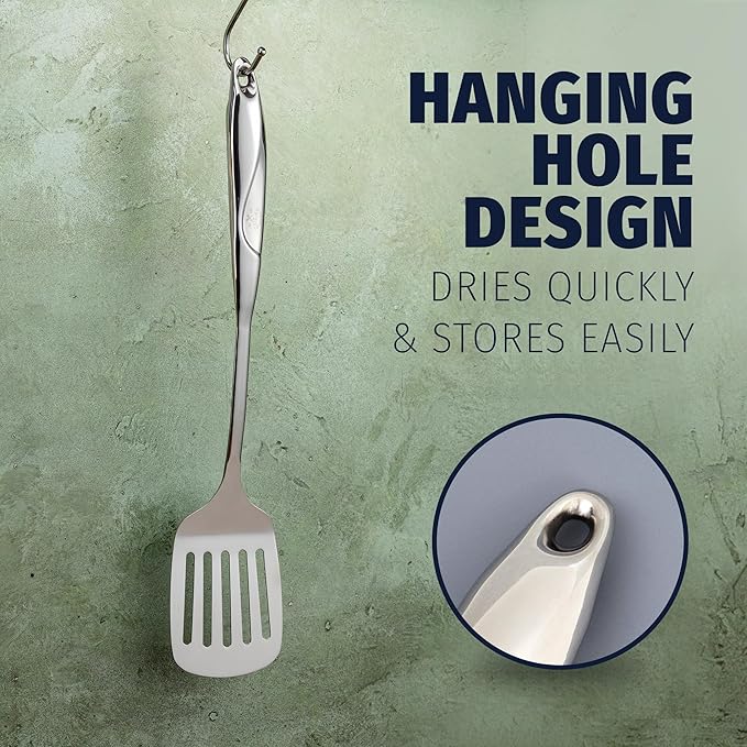 Zulay Kitchen Stainless Steel Metal Spatula – Lightweight, Strong & Durable Metal Turner – Easy to Use, Comfortable Grip, Heat Resistant & Dishwasher Safe – Perfect for Home Cooks & Chefs (14.8")
