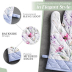Maison d' Hermine 100% Cotton Oven Mitt & Pot Holder Set (7.5"x13" & 8"x8") Heat Resistant BBQ Cooking Gloves with Loop, Baking, Grilling, Kitchen, Handling Hot Pans Spring/Summer (Summer Floral)
