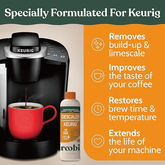 Roobi Keurig Compatible Descaling Solution. Specially Formulated for Descaling & Cleaning. 2 Uses per Bottle, 2 Pack. Carbon Neutral Keurig Descaling Kit.