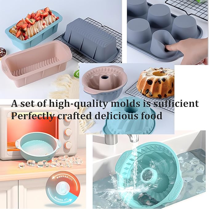 Thickened Silicone Bundt Cake Pan and Moldes Para Gelatinas, Heavy Duty Cake Mold for Baking, BPA Free, Mint Green (Donut 6-Cups / 1Pcs)