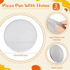 Nuogo 5 Pcs 14 Inch Pizza Pan with Holes Aluminum Mesh pizza Screen Seamless Round Tray for Oven Nonstick Baking Sheet for Kitchen Bakery Restaurant BBQ Party Cookware Supplies