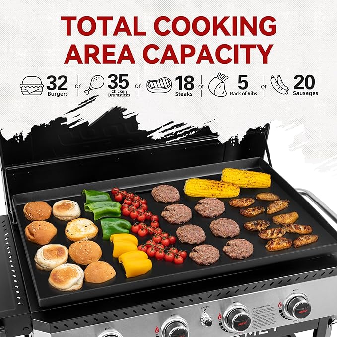 Royal Gourmet GB4008T 4 Burner Propane Gas Griddle with Pull-Out Expandable Table & Foldable Side Shelf, 34-Inch Flat Top Grill with Hood for Outdoor Cooking & Backyard Barbecue, Black