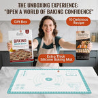 Non Stick Pastry Mat with 10 Quick Recipes, Silicone Dough Mat for Rolling, Silicone Mat for Baking Macaron, Cookie, Bread, Pizza,Surdough, Fondant Mat for Kitchen, Extra Large and Oven Safe