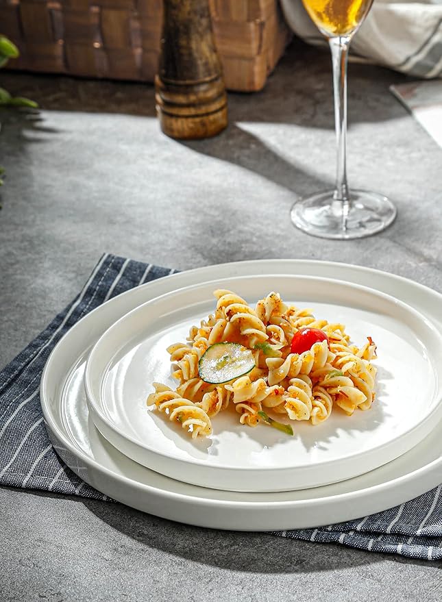 Onniyor Porcelain Dinner Plates Set, Round Dessert Salad Plates, 10 inch Serving Dishes, Scratch Resistant Flat Plates, Microwave, Oven, and Dishwasher Safe, Set of 6, White