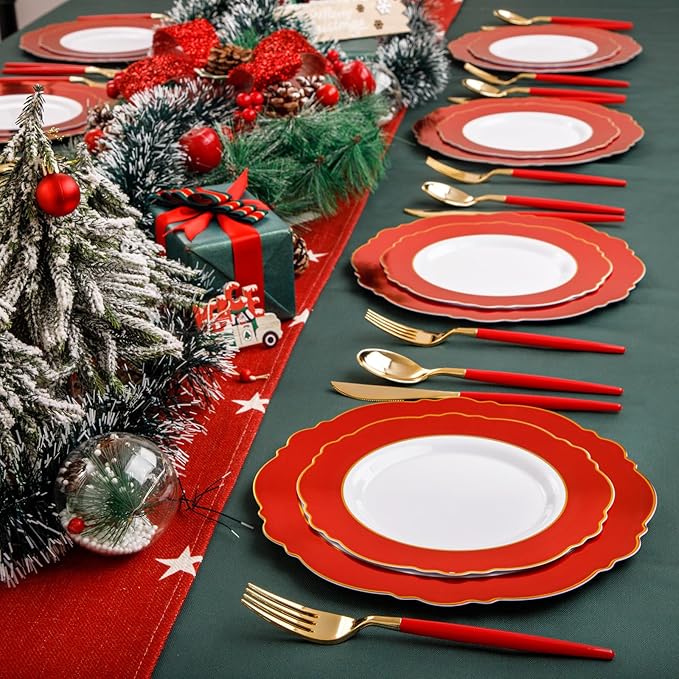 WDF 60pcs Plastic Red Plates Disposable - 7.5inch Heavy Duty Red Dessert/Salad Plates for Memorial Day