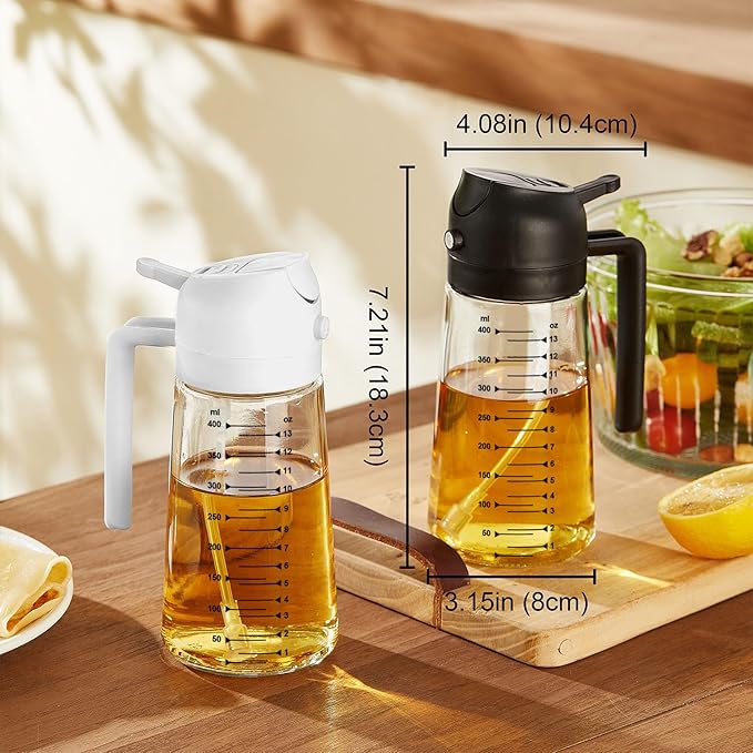 TrendPlain 16oz/470ml Glass Olive Oil Sprayer for Cooking - 2 in 1 Olive Oil Dispenser for Kitchen Gadgets, Air Fryer, Salad, and BBQ - Periwinkle