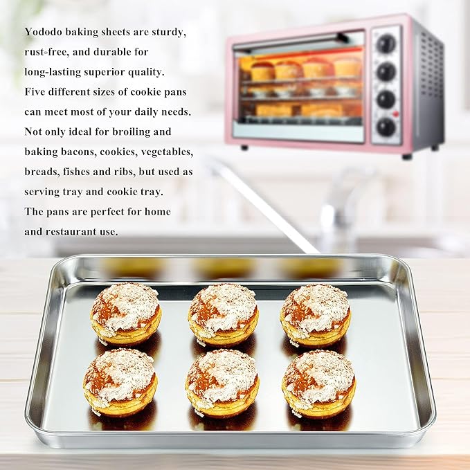 Baking Sheet with Silicone Mat Set of 4, Stainless Steel Cookie Sheet Baking Pan Tray with Silicone Mat, Non Toxic & Heavy Duty & Easy Clean - Size of 12 inch