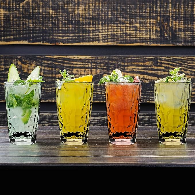 Topsky 16oz Plastic Tumblers Drinking Glasses Set of 4, Clear Acrylic Drinking Cups Wine Glasses Beverage Cups for Daily Use, Poolside, Outdoor&Indoor - Stackable, Dishwasher Safe, Easy to Clean