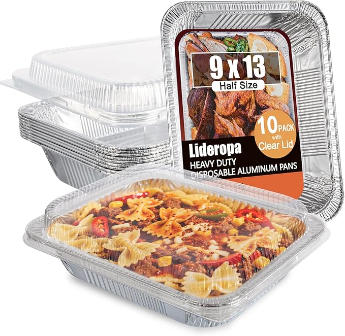Aluminum Pans with Clear Lids 9x13-10 Pack Aluminum Foil Pans, Heavy Duty Disposable Pans for Cooking, Storing, Prepping, and Freezing Food