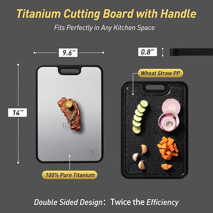 2 in 1 Pure Titanium Cutting Boards for Kitchen Chopping Board with Handle Large Big Small Kitchen Meat Butcher Block Not Stainless Steel Wood Bamboo Glass Rubber Plastic Silicone Acrylic Teak Sink