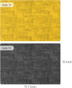 Romanstile Reversible Vinyl Placemats Set of 6, Faux Leather 100% Waterproof Oil-Proof Wipeable Place Mats, Heat Resistant Dual Sided Table Mats for Kitchen/Dining/Party (Grey Yellow, 12 x 17 Inch)