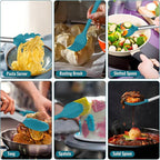 E-far 14 Pieces Silicone Cooking Utensils Set, Kitchen Utensils Set with Holder, Spatula, Ladle, Spoon, Tong, Slotted Turner for Nonstick Cookware, 446°F Heat Resistant & Stainless Steel Handle, Blue