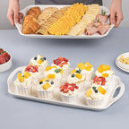 Serving Tray with Handles, 16"x 9.5" Large Serving Platter, White Porcelain Platters for Serving Food, Serving Platters and Trays for Parties, Entertaining, Dessert, Fruit, Turkey, 3-Pack, Rectangle