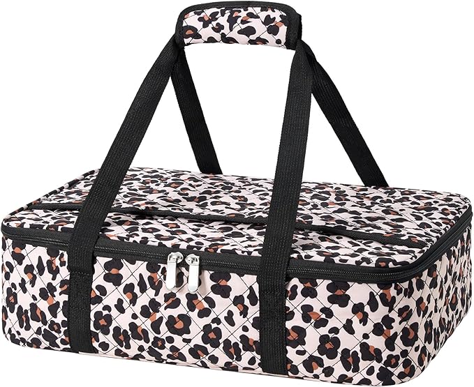Lunch Bag - Large Insulated Casserole Carrier, Reusable Lunch Box for Men/Women, Insulated Lunch Bag Leakproof Lunchbox for Men Adults Work Picnic Hiking Beach (Leopard Print) 17.12" x 11.42"x 4.53"