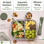 Everusely - Bento Box - Sage, 47oz / 1.4 L - Stainless Steel Lunch Box with Leakproof Condiment Container - 3 Compartment Snack Organizer for On the Go Meals - Freezer & Dishwasher Safe
