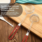 Geiserailie 6 Pieces 6 Pieces Hot Pot Kit Strainer Scoops Stainless Steel 2.5 Inch Mini Spider Strainer Skimmer Pasta Mesh Spoon Asian Skimmer Spoon Ladle with Handle for Home (Red)