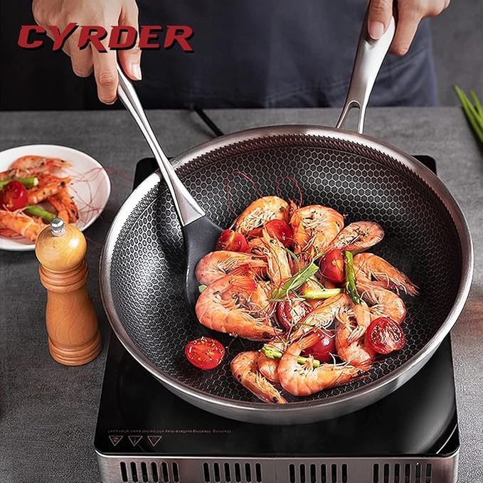 Hybrid 13.5Inch 316 Stainless Steel Pan, PFOA Free Non-Stick Wok, Dishwasher Oven Safe, Stay Cool Handle Skillet, Works with Induction Cooktop/Ceramic/Gas/Electric Stove