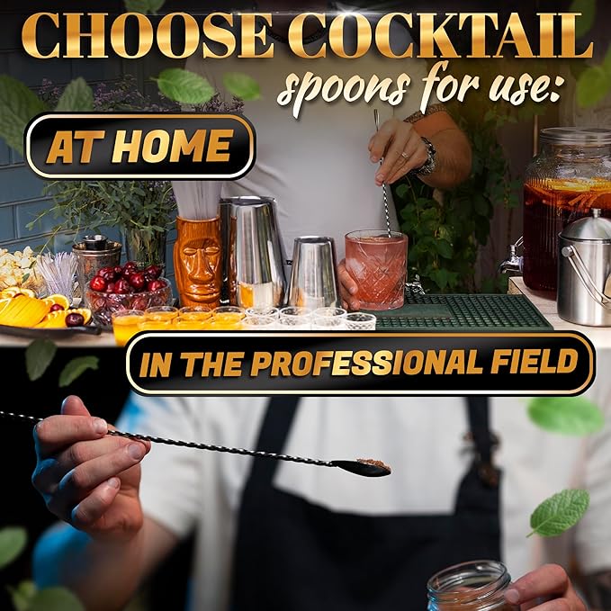 4 Pcs Bar Spoon Cocktail Mixing Spoon Set – 12" Stainless Steel with Twisted Spiral Handle Stirring Spoons, Good for Cocktails, Iced Tea, & Drink Mixing Lovers | Caviar Spoons