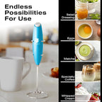 Bean Envy Milk Frother Handheld for Coffee - Electric Hand Blender, Mini Drink Mixer Whisk & Coffee Foamer Wand with Stand for Lattes, Cappuccino, Matcha and Hot Chocolate - Kitchen Gifts - Light Blue