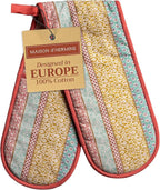 Maison d' Hermine Double Oven Mitts 100% Cotton 7"x35" Double Oven Mitt Heat Resistant BBQ Cooking Gloves with Loop, Baking, Grilling, Home, Kitchen, Handling Hot Pans Spring Summer (Provence)
