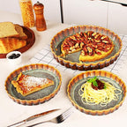 Large Quiche Tart Pans Pan Set of 2, 13.5 oz Ceramic Au gratin pans, Fluted Ruffled Edge for Quiche Baking Dish/Pie Pan, Microwave Freezer Dishwasher Oven safe, Great Gift for Bakers