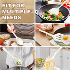 TeamFar Silicone Cooking Utensils Set of 5, Kitchen Utensils Solid & Slotted Spoons Turners Pasta Server for Nonstick Cookware, Healthy & Heat-Resistant, Seamless & Non-Scratch, Dishwasher Safe, White