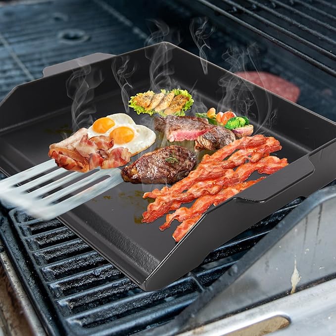 Universal Cast Iron Flat Top Griddle for Gas/Stove/Electric/Charcoal Grill,23" X 16 BBQ Griddle Insert for Weber Camp Chef Nexgrill StoveTop Griddle,Tailgating Nonstick Coating Cooking Skillet Pan,1PC