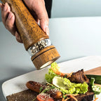 Wooden Salt and Pepper Grinder Set, 8 inch Rubber Wood Salt and Pepper Mills Set of 2 with Acrylic Visible Window & Adjustable Ceramic Rotor